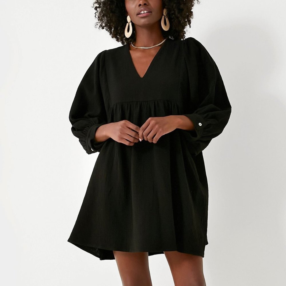 Pomander Place NEW Black Gauze Millie Swing Casual Relaxed Fit Mini Dress Size M - Picture 11 of 11